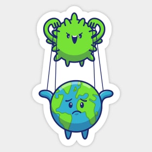 Corona Virus Controlling World Cartoon Sticker